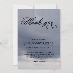 Thank You Funeral Cloudy Sympathy Grief Card