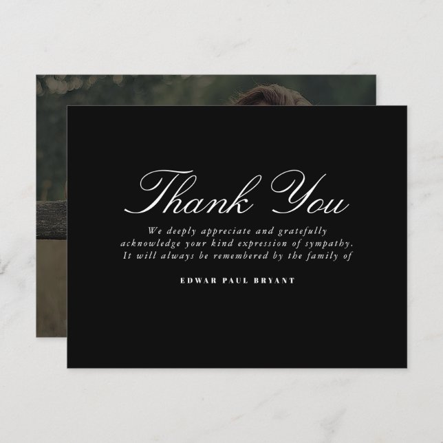 Thank You Funeral Note Card Bereavement Photo (Front/Back)