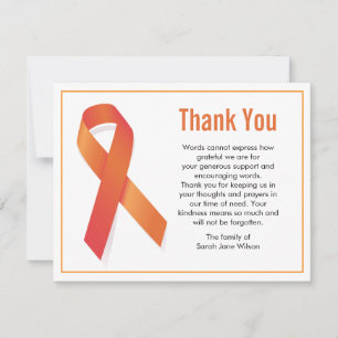 Thank you Funeral Note Orange cancer ribbon Card