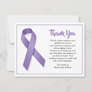 Thank you Funeral Note Purple ribbon all cancers Card