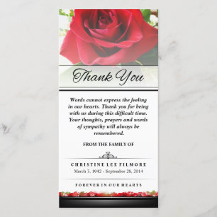 Thank You Funeral Red Rose - Words Cannot Express Card