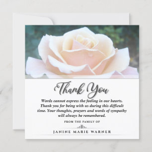 Thank You Funeral White Rose Square - Words Card