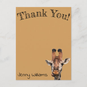 thank you funny giraffe, brown  postcard