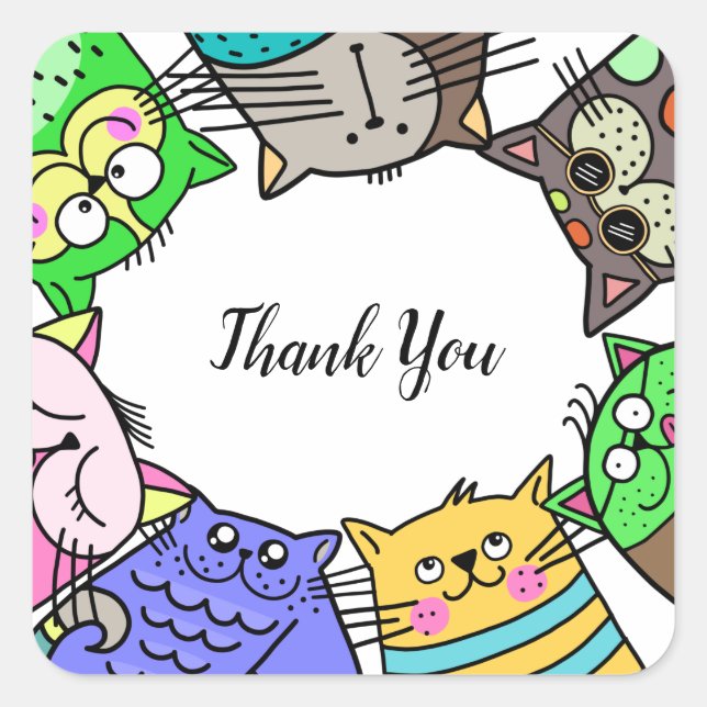 Thank You Funny Pet Cat Border Square Sticker (Front)