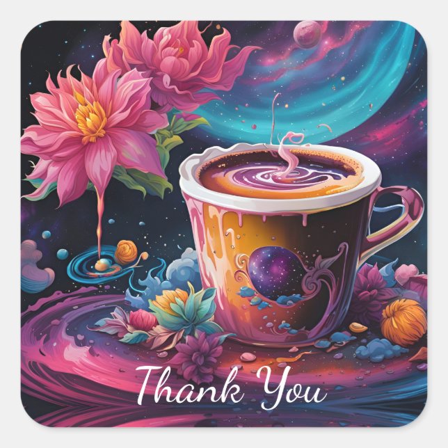 Thank You Galaxy Garden Coffee Square Sticker (Front)