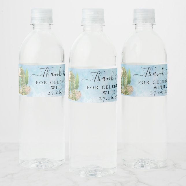Thank You Gazebo flowers doves Wedding Luxury Gift Water Bottle Label (Bottles)