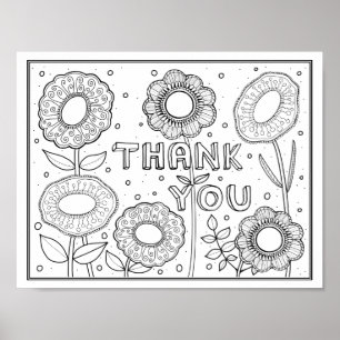 Thank You Gem Flowers Colouring Page Art Poster