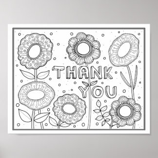 Thank You Gem Flowers Colouring Page Art Poster