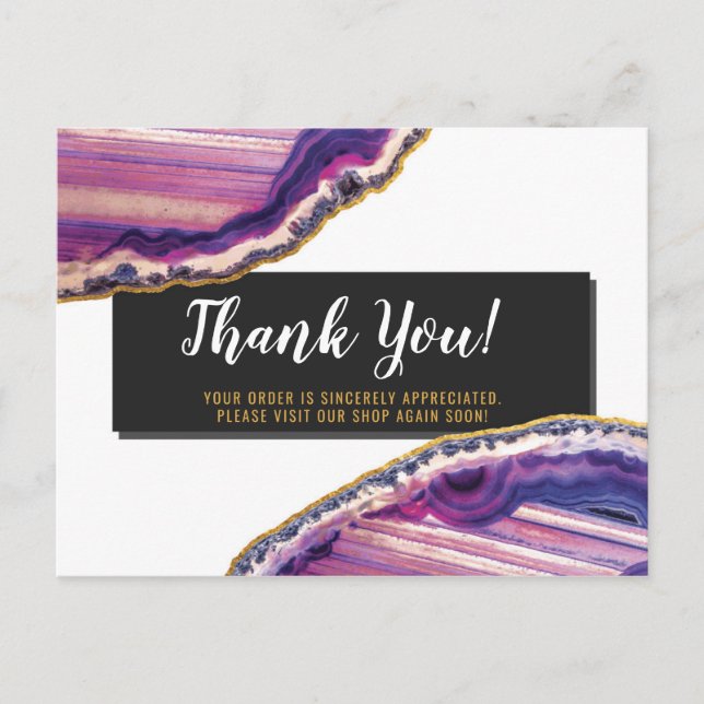 Thank You Geode Agate Slice Gemstone Ultra Violet Postcard (Front)
