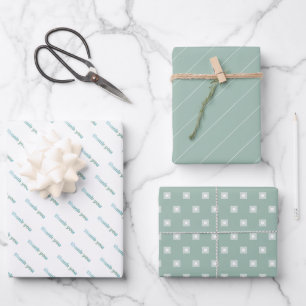 Thank You Geometric Pattern Sage Green Pastel Wrapping Paper Sheet