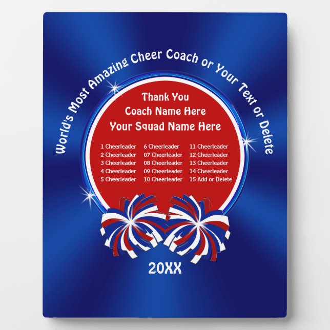 Thank You Gift for Cheer Coach, Cheerleaders Names Plaque (Front)