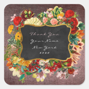 Thank You Gift Label Gold Glitter Pink Rose Floral