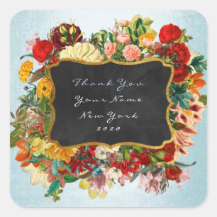 Thank You Gift Label Silver Blue Baroque Floral