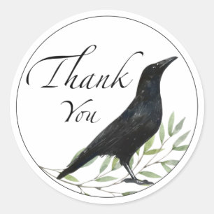 Thank You Gift Stickers Crow Bird Flowers Sticker