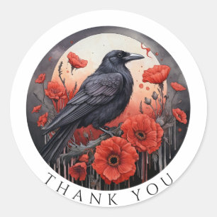 Thank You Gift Stickers Crow Bird Flowers Sticker