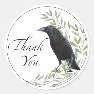 Thank You Gift Stickers Crow Bird Flowers Sticker