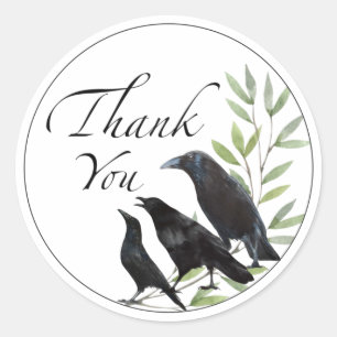 Thank You Gift Stickers Crow Bird Flowers Sticker