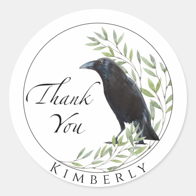 Thank You Gift Stickers Crow Bird Flowers Sticker (Front)