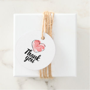 Thank You Gift Tag - Cute Pink Heart Round