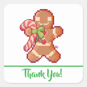 Thank You, Ginger Bread man, Pixel Art, Pixel Art Square Sticker