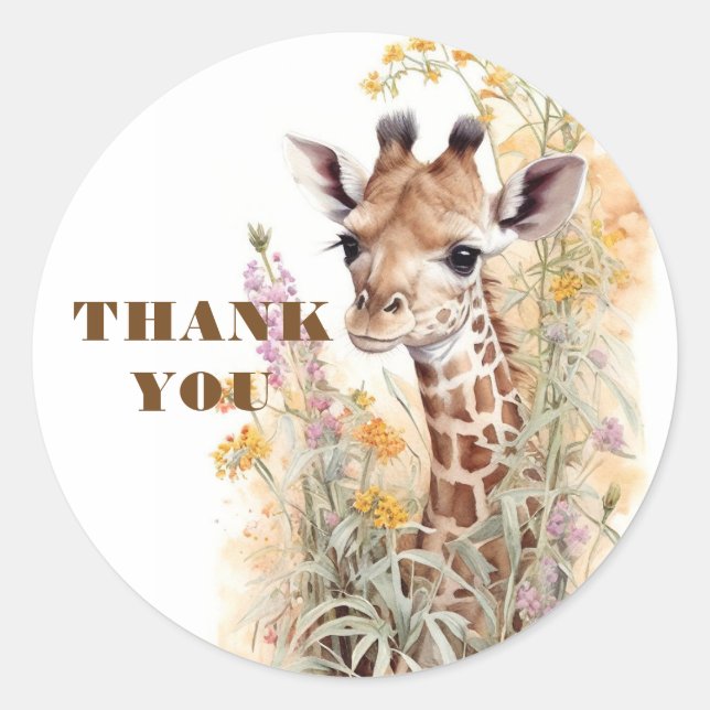 Thank You Giraffe Classic Round Sticker (Front)