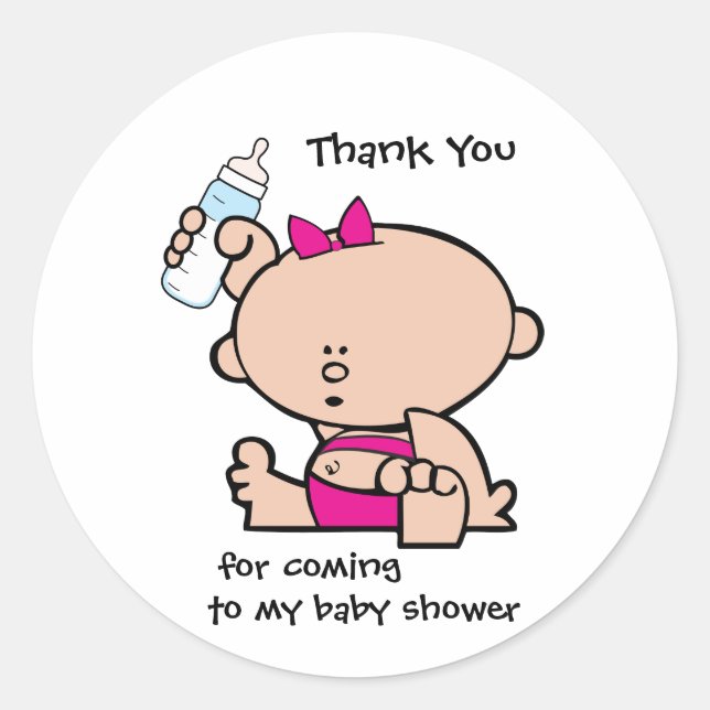 Thank You Girl Baby Shower Gift Tag Sticker (Front)