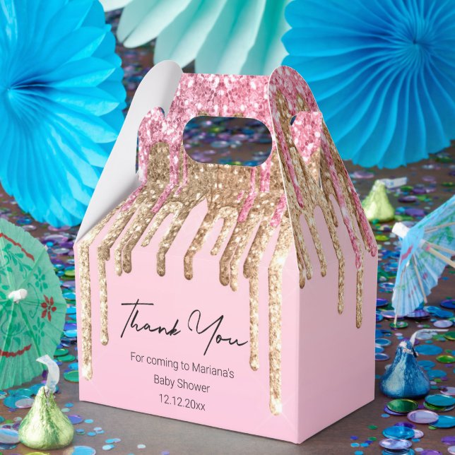 thank you girl baby shower pink dripping glitters  favour box (Party)
