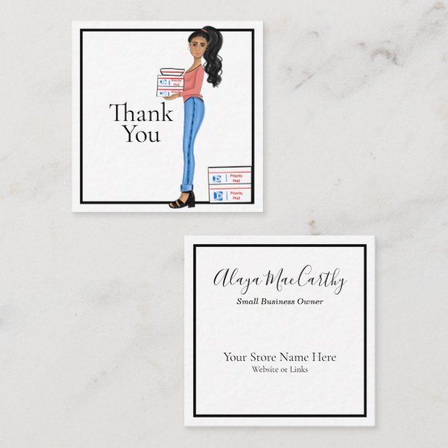 Thank You Girly Business Woman Square Business Car Card (Front/Back)