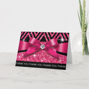 Thank you Glitter Chevron Bling Diamond fuchsia Card