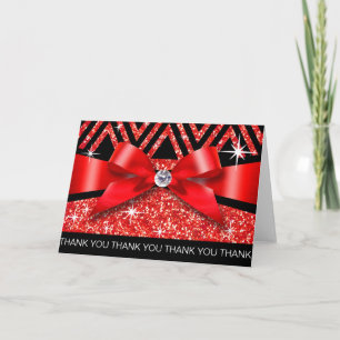 Thank you Glitter Chevron Bling Diamond red Card