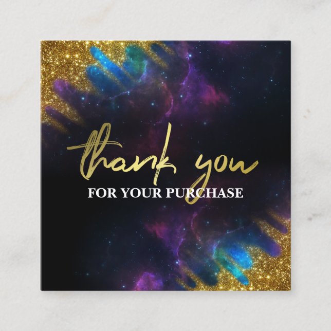 Thank You Glitter Galaxy Black Square Business Car Card (Front)