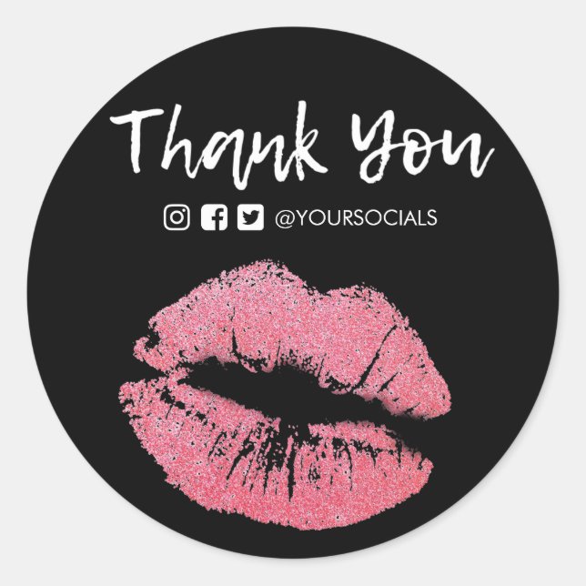 Thank You Glitter Kiss Media Insert Classic Round Sticker (Front)