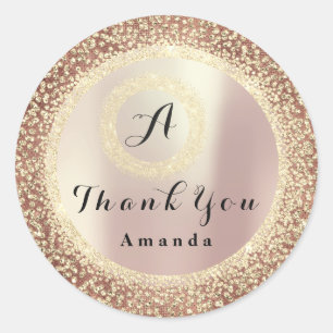 Thank You Glitter Monogram 16th Rose Gold Bridal Classic Round Sticker