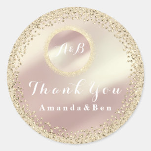 Thank You Glitter Monogram White Rose Gold Bridal Classic Round Sticker