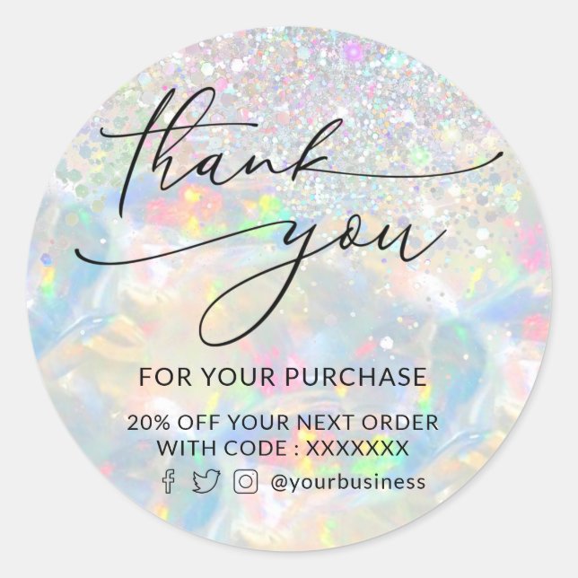  thank you glitter opal classic round sticker (Front)