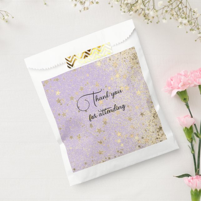 Thank You Glittery Gold Stars on Lavender    Favour Bag (Sealed)