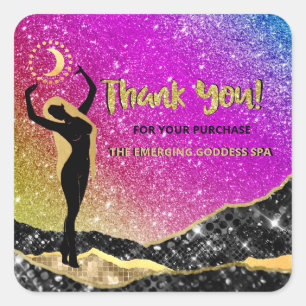 *~* THANK YOU Goddess Rainbow  Ombre Glitter Square Sticker