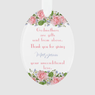 Thank You Godmother Gift Pink Flowers Personalized Ornament