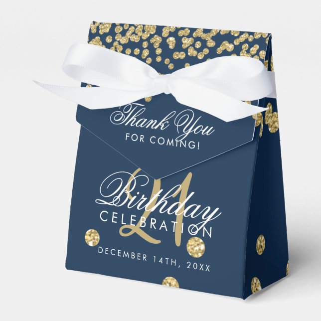 Thank You Gold 21st Birthday Confetti Navy Blue Favour Box (Front Side)