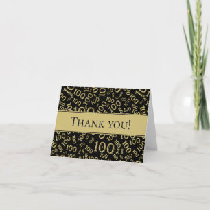 "Thank you!" Gold and Black Number 100 Pattern Thank You Card