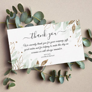thank you gold and green botanical wedding modern card