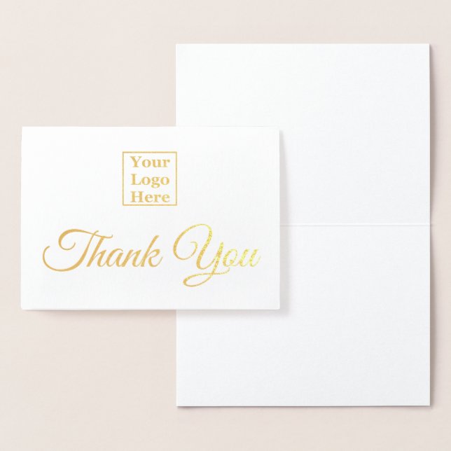 Thank You Gold and White Elegant Business Logo Foil Card (Display)
