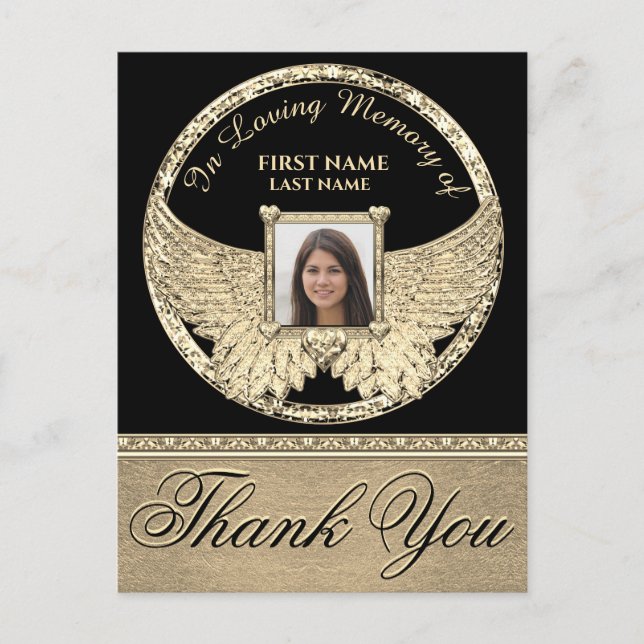 Thank You Gold Angel Wings Postcard (Front)