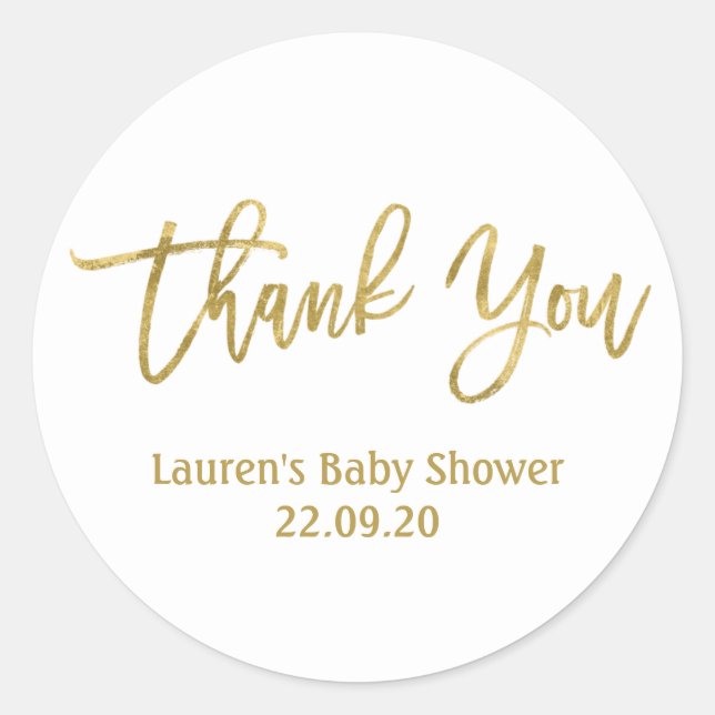 Thank you gold baby shower classic round sticker (Front)