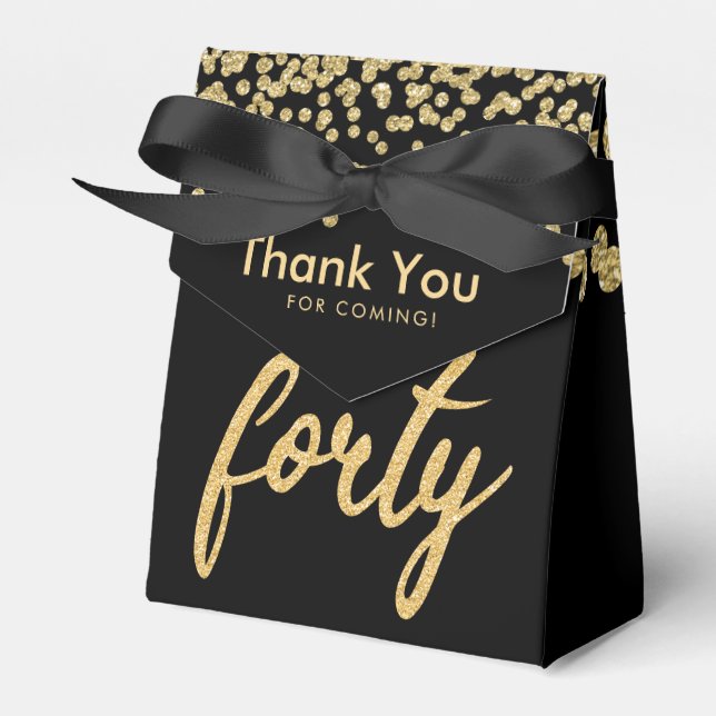 Thank You Gold Black "Forty" Birthday Party Favour Box (Front Side)