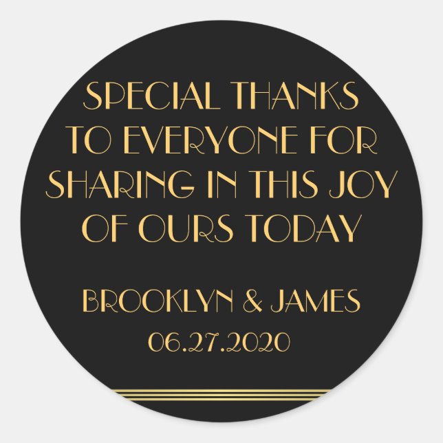 Thank You Gold Black Great Gatsby Wedding Stickers (Front)