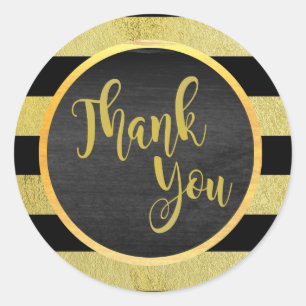 Thank You Gold Black Striped Glitter Classic Round Sticker