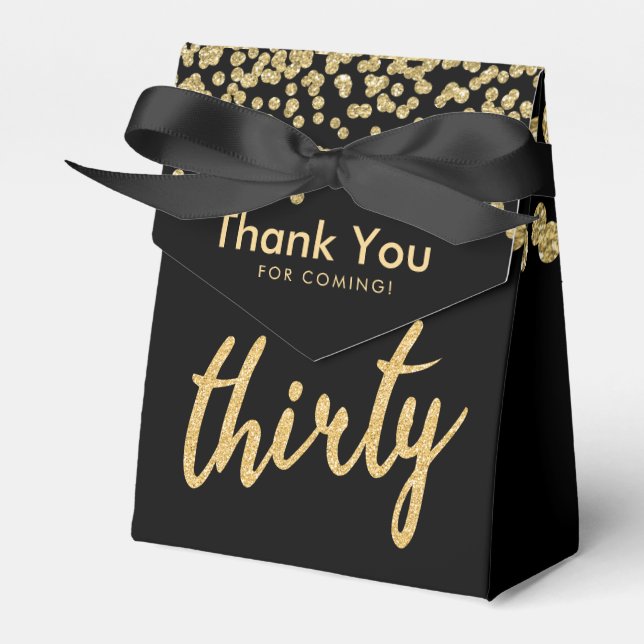 Thank You Gold Black "Thirty" Birthday Party Favour Box (Front Side)