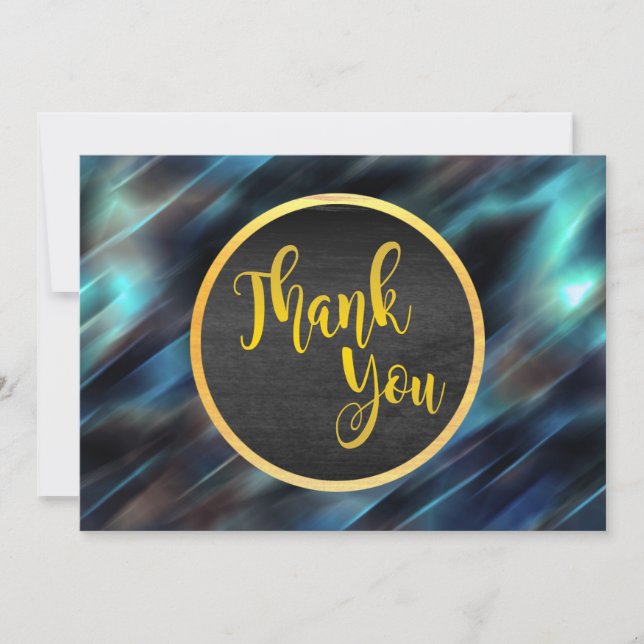 Thank You Gold Blue Glitter Wedding Glow Card (Front)