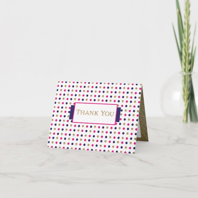 Thank you - Gold, Blue, Pink and White dots Card (Front)